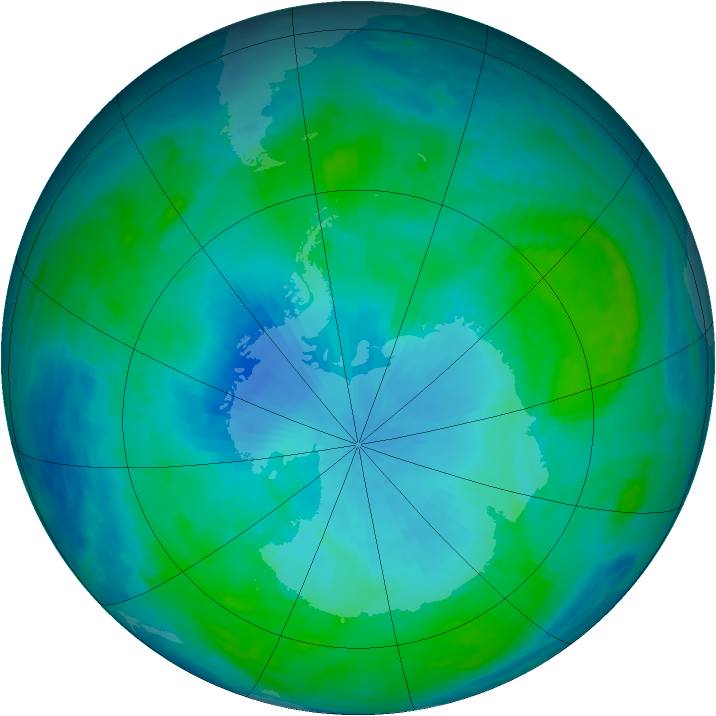 Antarctic ozone map for 05 February 1991